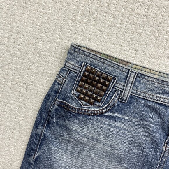 Y2K 2000's Guess Jeans Mini Skirt Size 30 Goth Emo Studded Punk Grunge Denim - Picture 2 of 13
